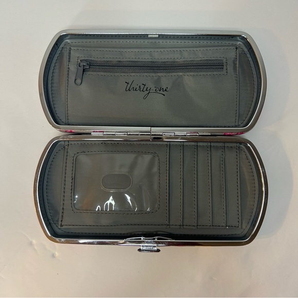 Thirty-One Hard Case Wallet Watercolor Garden Floral Pattern NIP Gray Multicolor - Picture 3 of 6